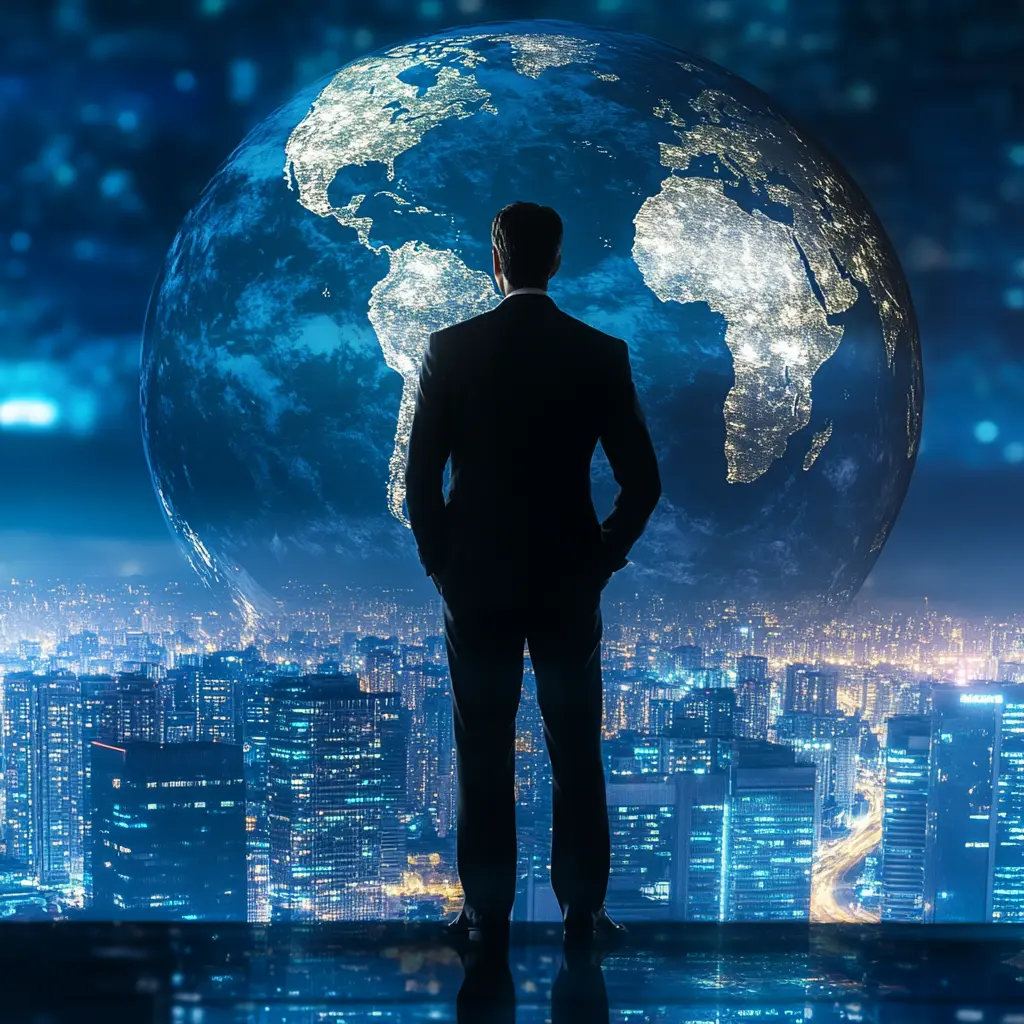 a man looking futuristic world